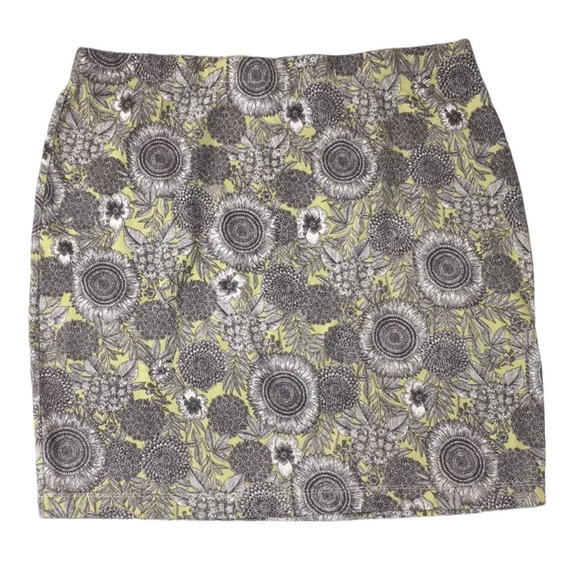 3/$20 J Jill Gray Yellow Floral Pencil Mini Skirt Womens MP 100% Cotton - Picture 1 of 7